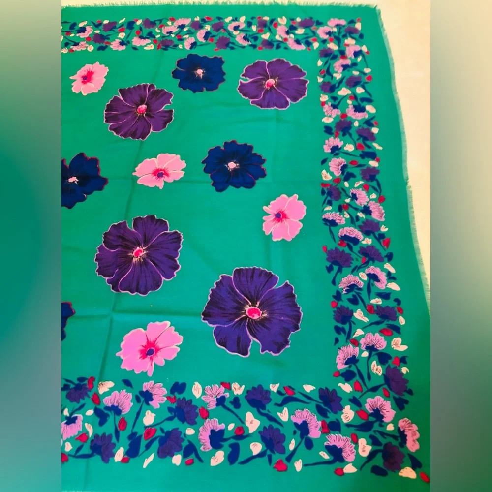 Scarf Green and Purple Floral Scarf EUC